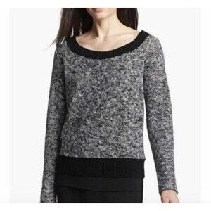 Eileen Fisher Small Linen/Cotton Sweater Black/White Minimalist Neutral Top Soft